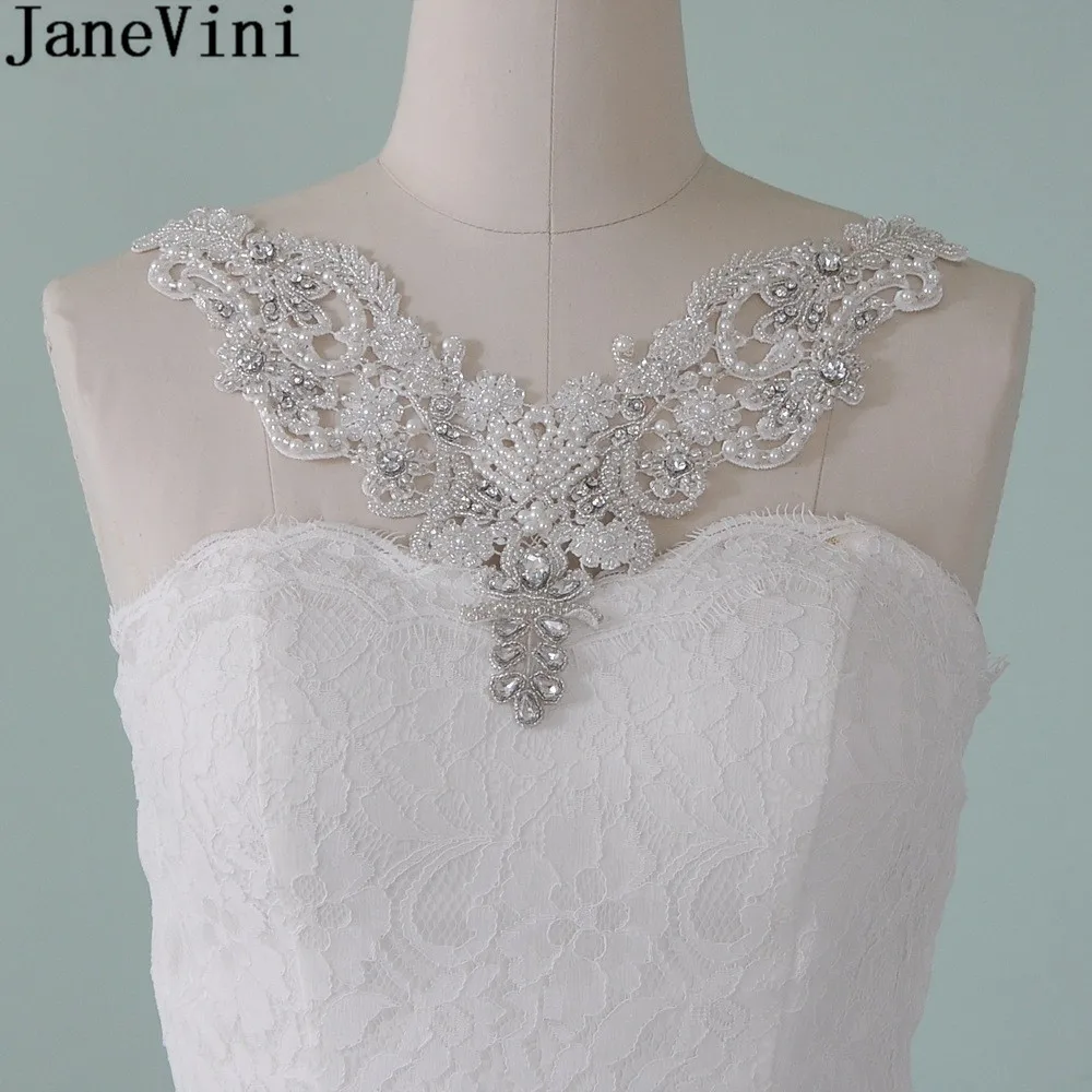 

JaneVini 2020 Handmade Beaded Bride Necklace Luxury Crystal Pearls Bridal Shoulder Chain Ribbon Wedding Shoulder Chains Jewelry