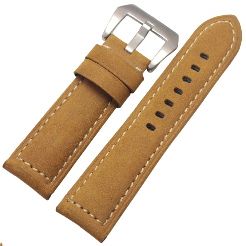 Retro Genuine Leather Watchbands Strap Men Handmade Double Thread Stitching Watch Band 22mm 24mm Wristwatches Belt Accessories