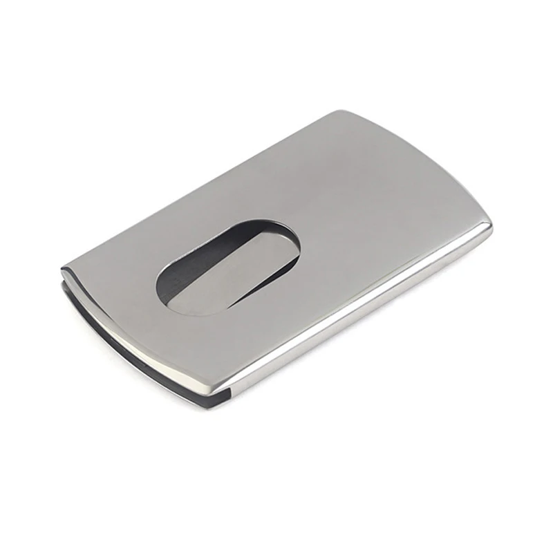 Fashion Thumb Slide Out Stainless Steel Business card holder pocket metal card case for men black box packing