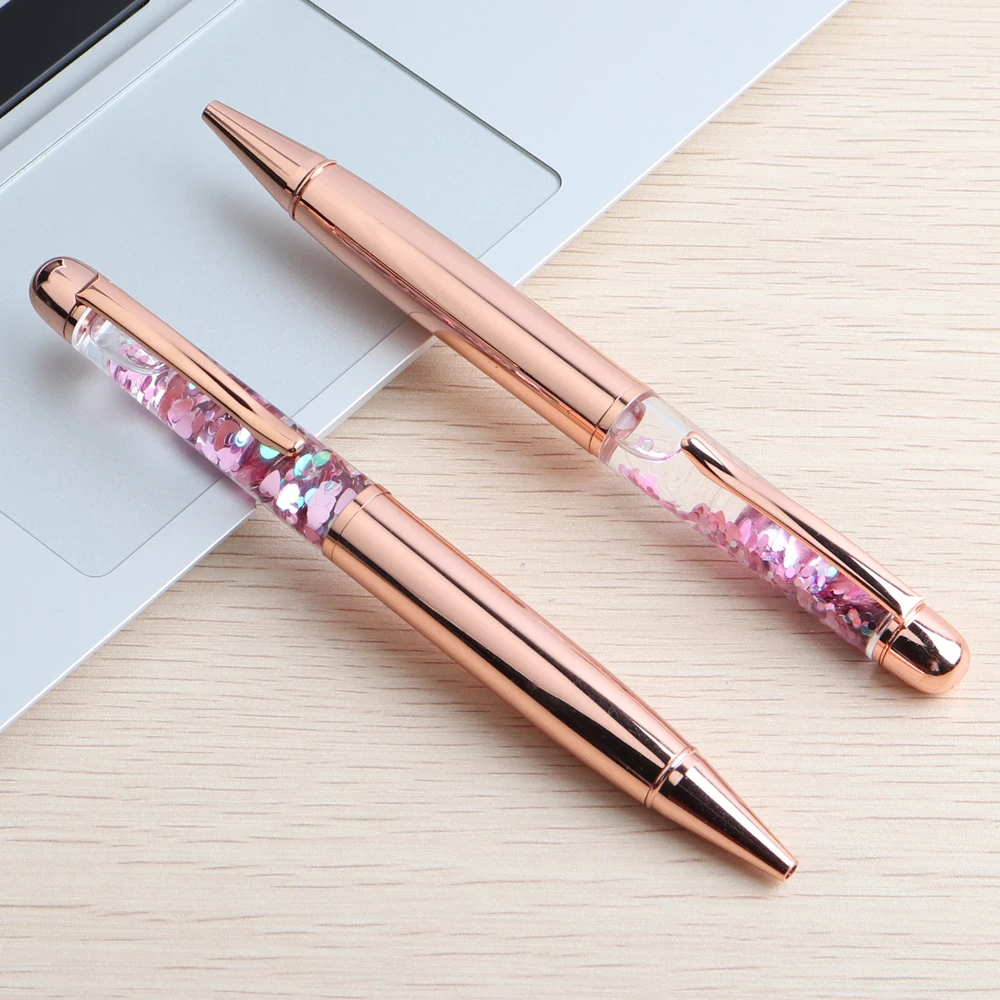 GENKKY Luxury Ballpoint Pen Flow Oil Crystal Gold Foil Metal Copper Colorful Powder Quicksand Pen Office School Supplies