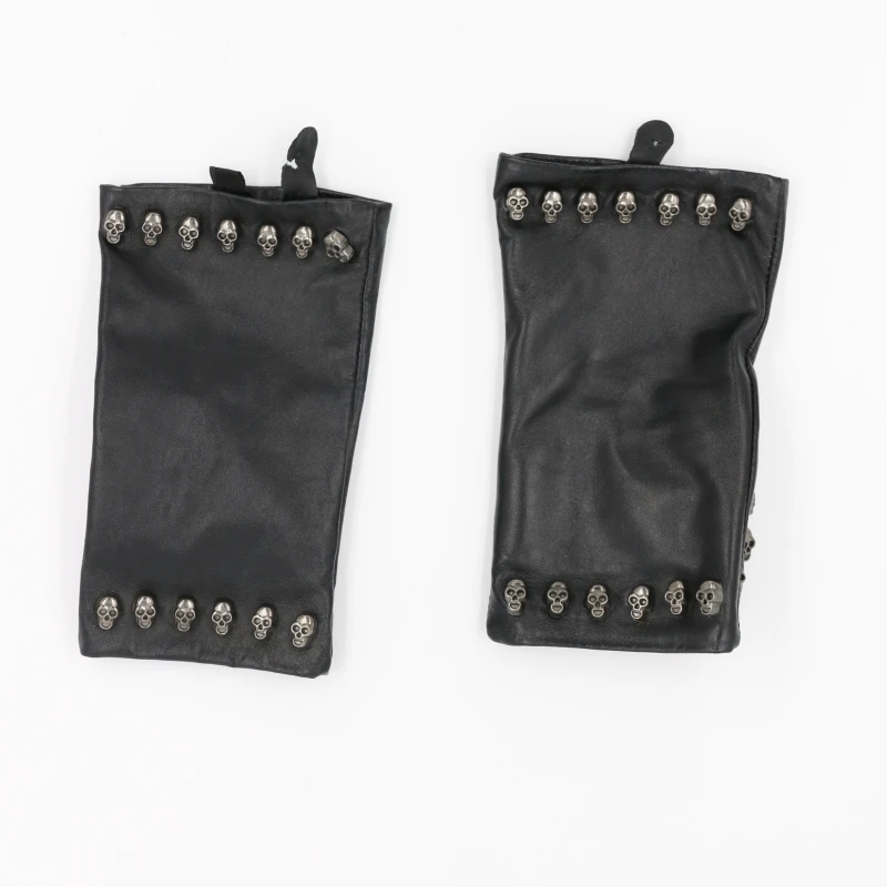 2017 Oferta Specjalna Kobiety Rękawice Na Rękę Nit Kobiece Cienkie Prawdziwej Skóry Owczej Rękawiczki Hiphop Lambskin Jazdy rękawiczki bez palców — zdjęcie 3
