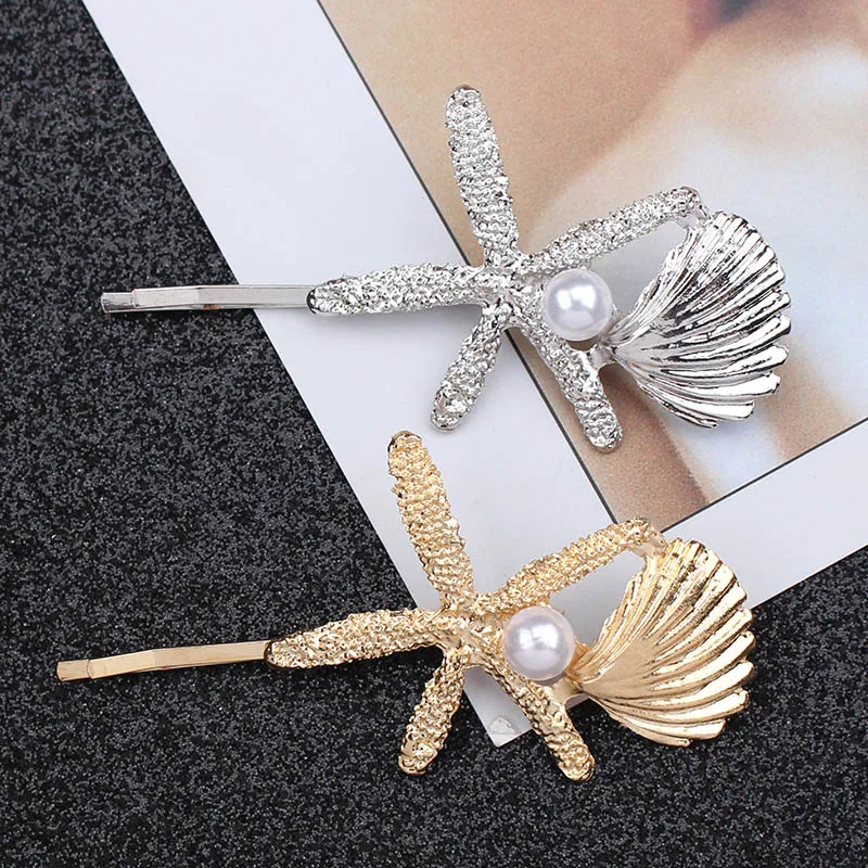 New Fashion Pearl Shell Starfish Barrettes Hair Girl Beach Cute Girl Hairpin Hair Clip Hair Accessories for Women Wedding