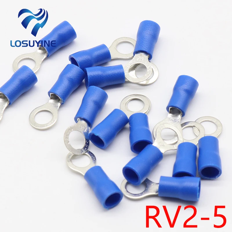 RV2-5 Blue Ring Insulated Wire Connector Electrical Crimp Terminal Cable Connector Wire Connector 100PCS/Pack RV2.5-5 RV