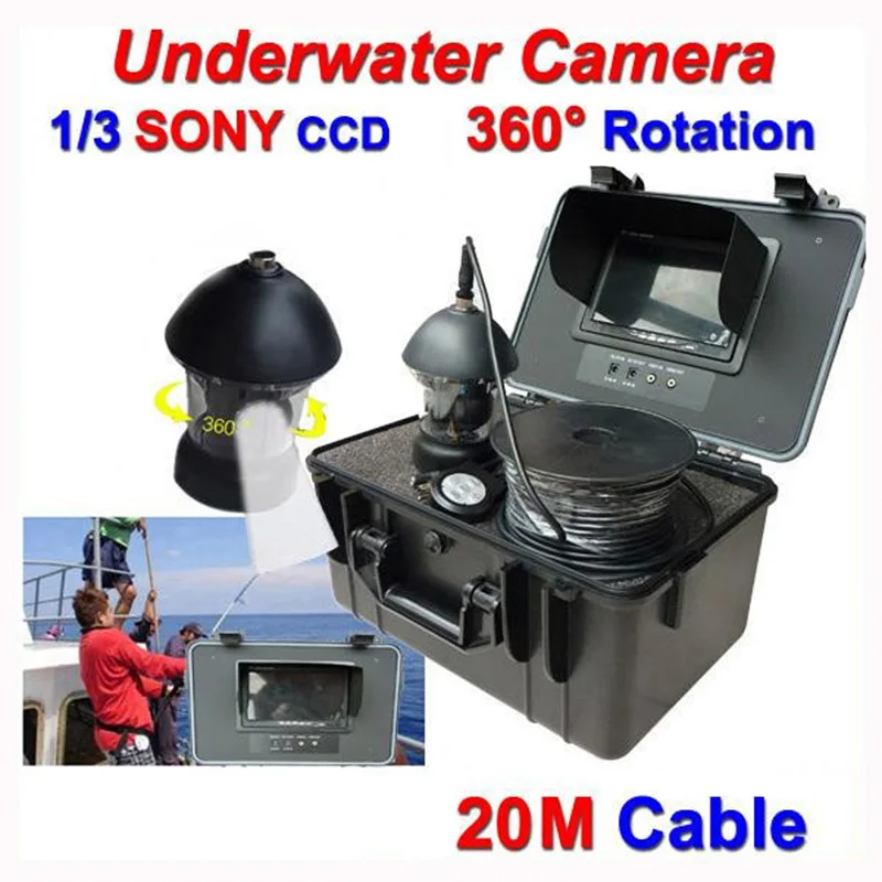 

20M underwater Fish Finder 7"inch Digital Monitor 600TVL 12 LED Lights Rotate 360 Degree Video Camera