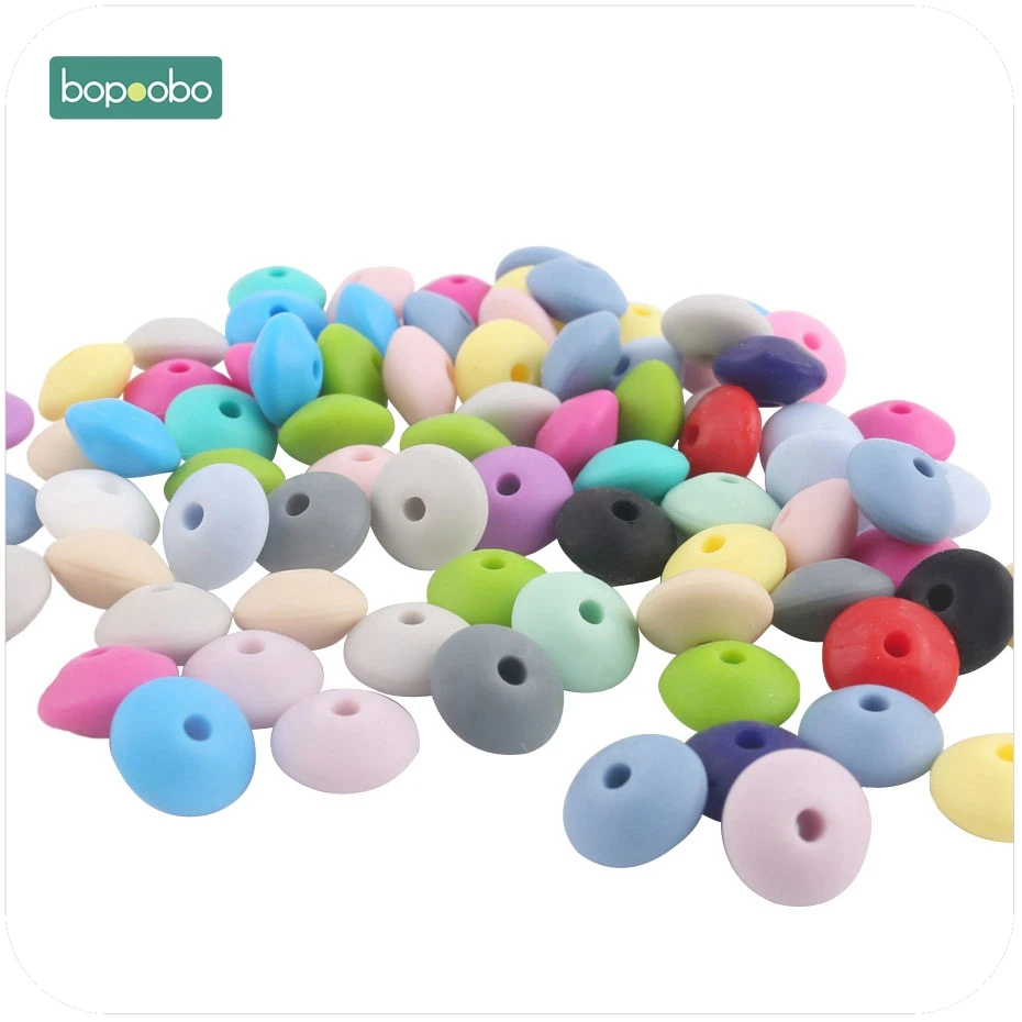 Bopoobo 40 unidades de cuentas de silicona de 12mm, lentillas de ábaco, Material de calidad alimentaria sin BPA, manualidades DIY, cuentas para dentición de bebé, mordedor para bebé