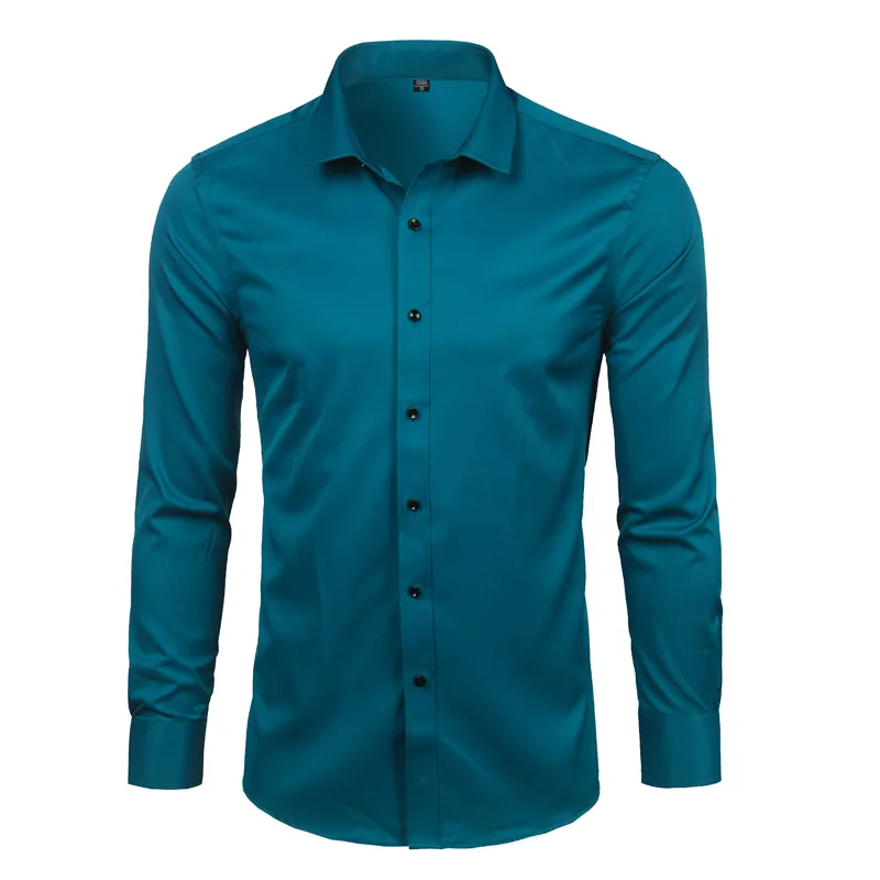 Chemise habillée en fibre de bambou pour hommes, coupe couvertes, manches longues, chemise décontractée boutonnée, chemise formelle élastique, vin