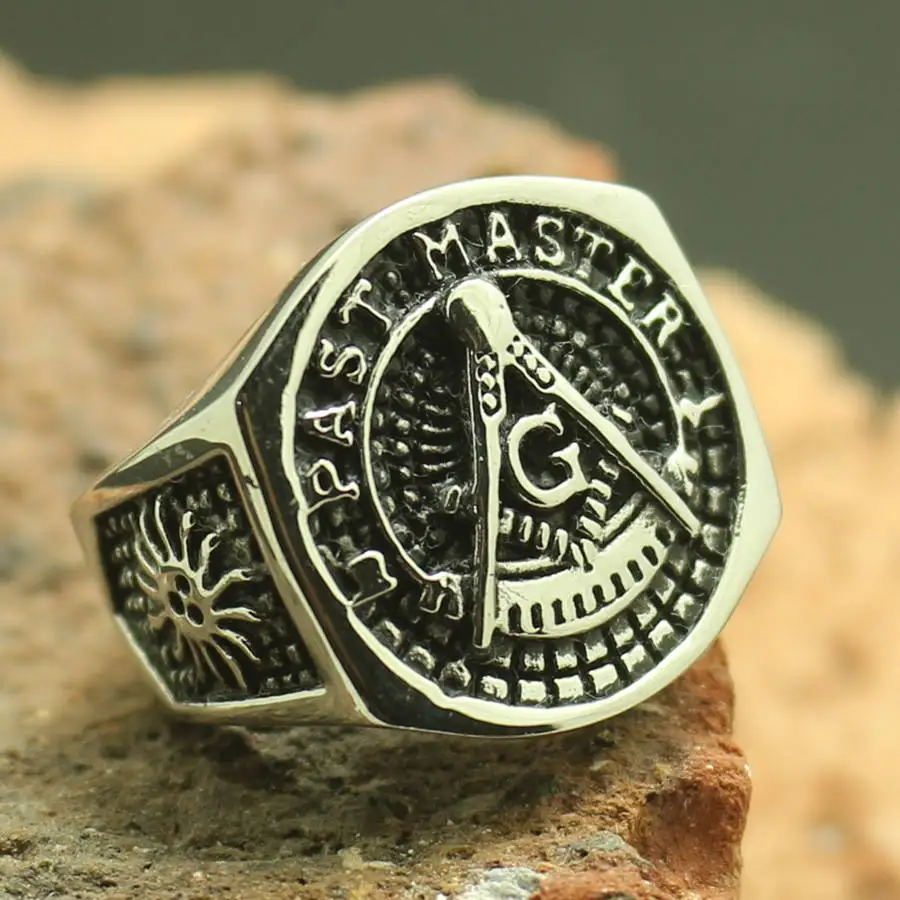 Size 7 to Size 14 Mens 316L Stainless Steel Hot Freemasons Past Master Ring