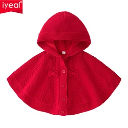 IYEAL Newborn Kids Baby Girl Clothes Cotton Warm Velvet Knitted Sweater Hooded Red Cloak With Bow for Children Toddler Girls