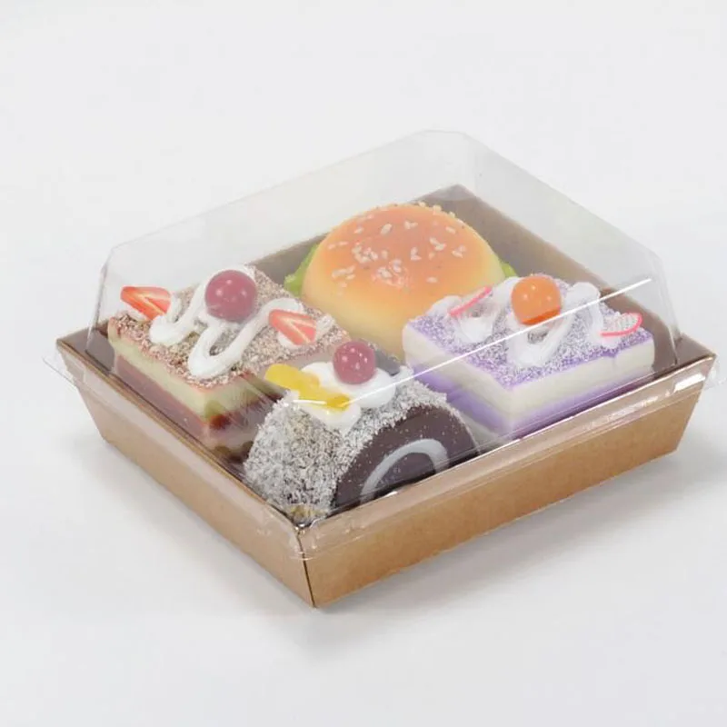 

100pcs/lot Sandwich Box Salad Dessert Hotdog Cake Packaging Boxes with Transparent Lids Kraft Cardboard Paper Gift Box ZA3885