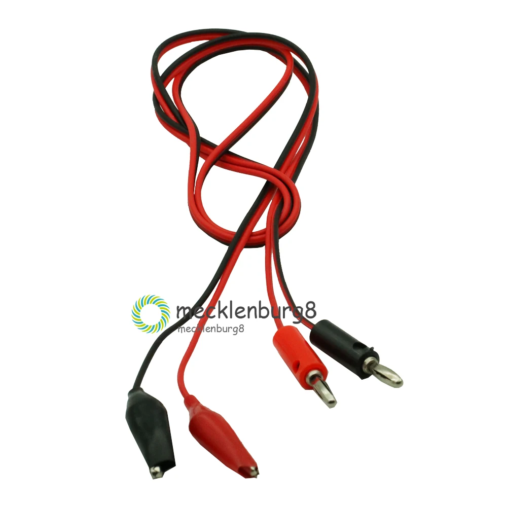 1 Pair Banana Plug 4mm To Shrouded Copper Electrical Clamp Alligator Clip Test Cable Leads 1M For Multimeter Testing Probe