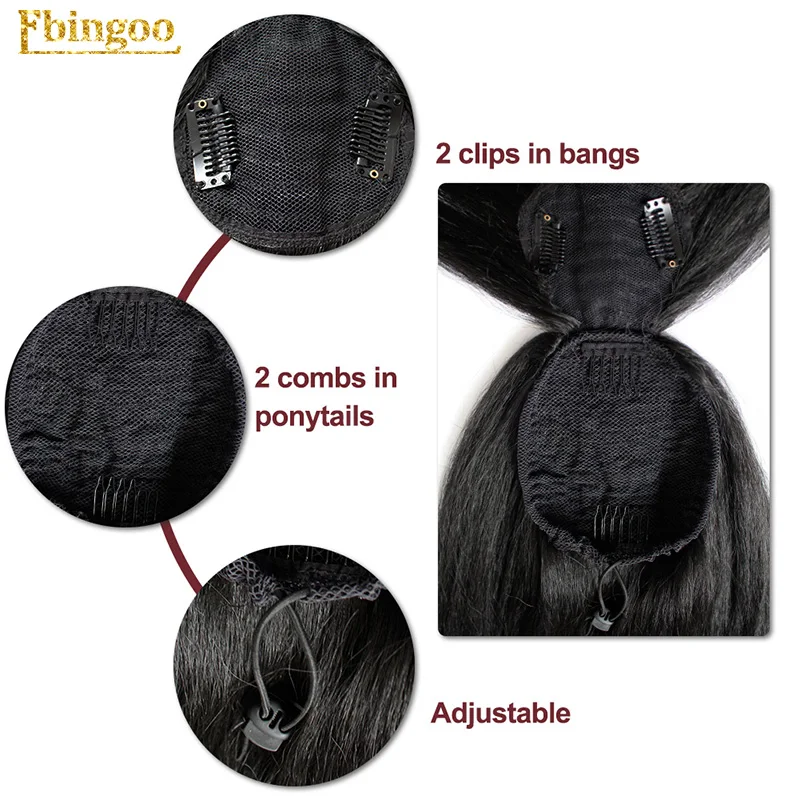 Ebingoo Futura peruk 1B uzun düz at kuyruğu peruk saç tokası yan patlama ile siyah sentetik yumuşak isıya dayanıklı saç peruk