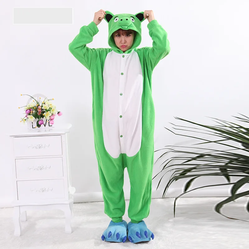 

Lovers Pink Green Pig Pajamas Adults Hooded Pyjamas Onesies Party Costume Cosplay Cartoon Animal Sleepwear For Women Men