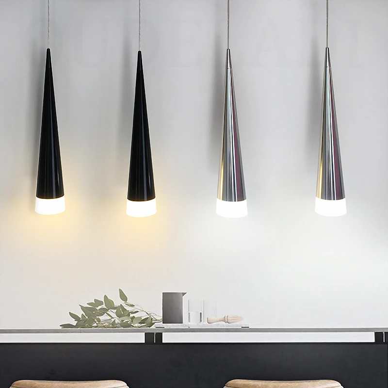 Modern LED Pendant Lights AC85-265V 5W Black Silver Aluminum Conical Pendant Lamps dining-room bar Restaurant Acrylic Hang Lamp