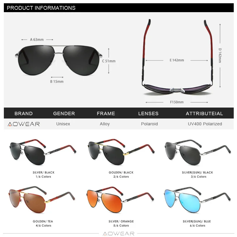 AOWEAR-gafas de sol polarizadas de aviación para hombre, lentes de aluminio con espejo de conducción, diseñador de marca, Retro, accesorios