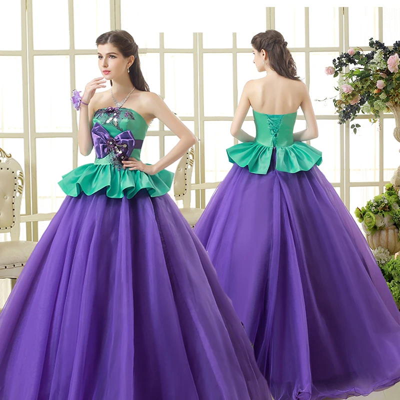 

Free ship purple and green bowknot ball gown long dress Medieval dress Renaissance gown royal dress Victoria dress