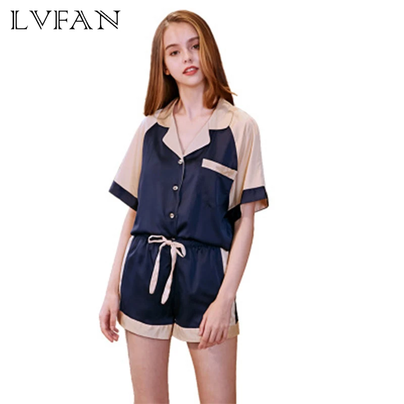 

New Pajamas New Short Sleeves Clothes New Simulated Silk Sleepwear Lady's Summer Short Sleeve Shorts Two-piece TZ833