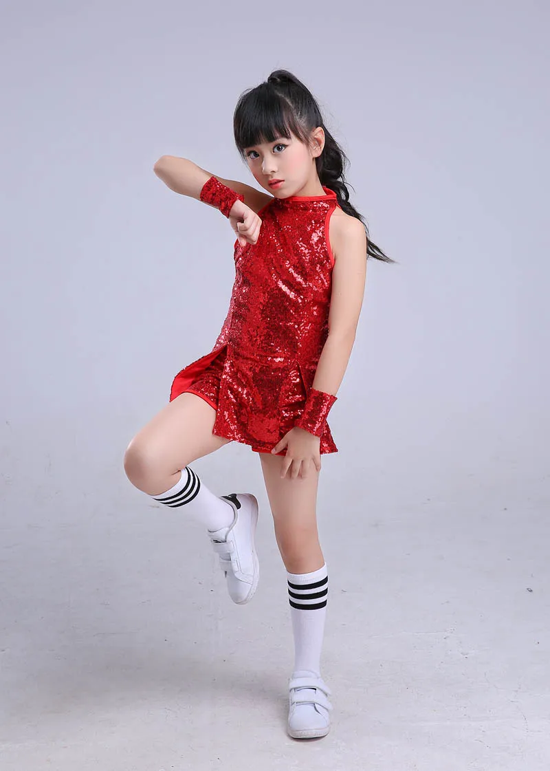 Children stage Dancewear Kid Hip-hop hip hop Jazz Dance costume Suit Paillette Modern dress Clothing Girl Cheerleading sock pant