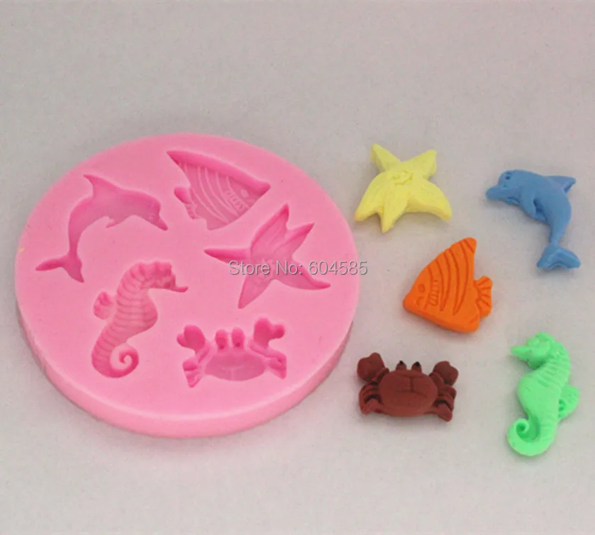 Dolphins Crab Starfish Hippocampus Mini Mold Silicone Chocolate Fondant Candy Mold DIY Cake Decorating    FM085