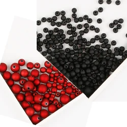 Black/Red Matte Plastic Round Beads 6 8 10 12 14 16mm ABS Frost Surface Loose Beads 15-200Pcs for DIY Jewelry Findings Making