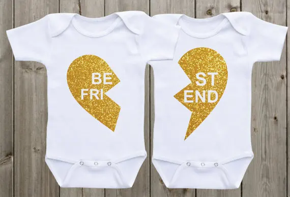 custom glitter Best Friend Twin newborn infant baby bodysuit onepiece romper Outfit coming Home toddler shirt party favors