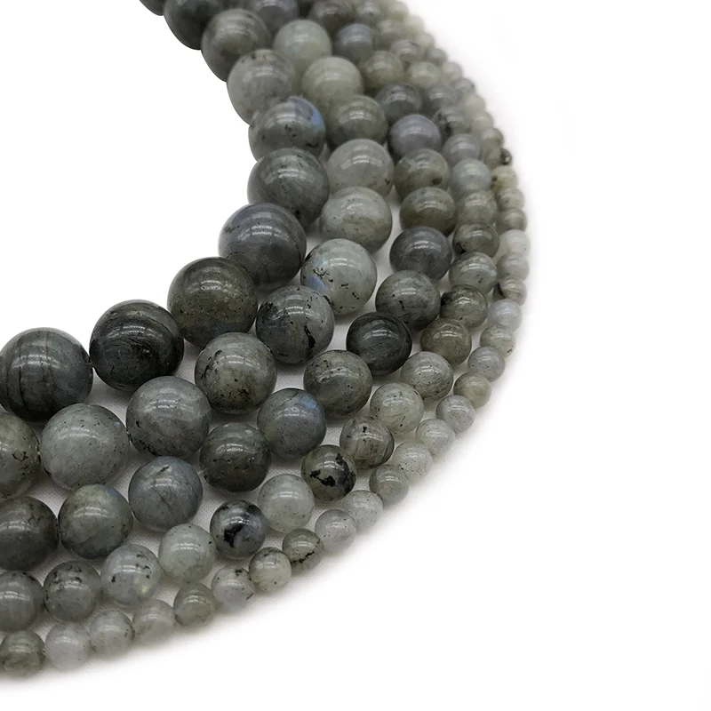 Natural Stone Gray White Labradorite Round Loose Beads 15\