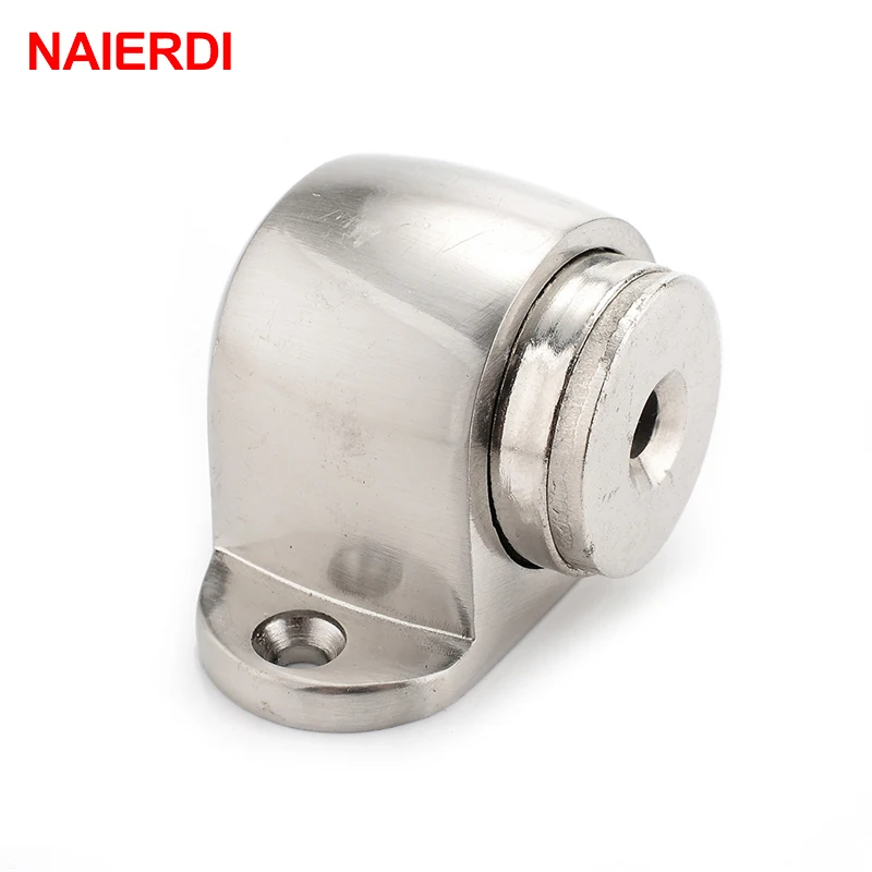 NAIERDI Zinc Alloy Door Stop Casting Powerful Floor-mounted Magnetic Holder 54mm*35mm Satin Nickel Brushed Door Stopper
