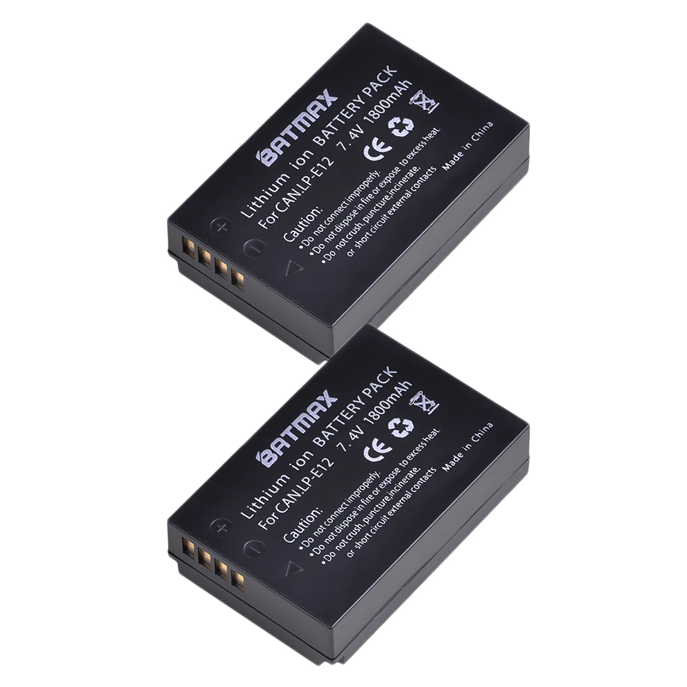 Batmax 2Pc 1800mAh LP-E12 LP E12 LPE12 Rechargeable Battery for Canon EOS M EOS M10 M100 EOS Rebel SL1 EOS 100D Digital Cameras