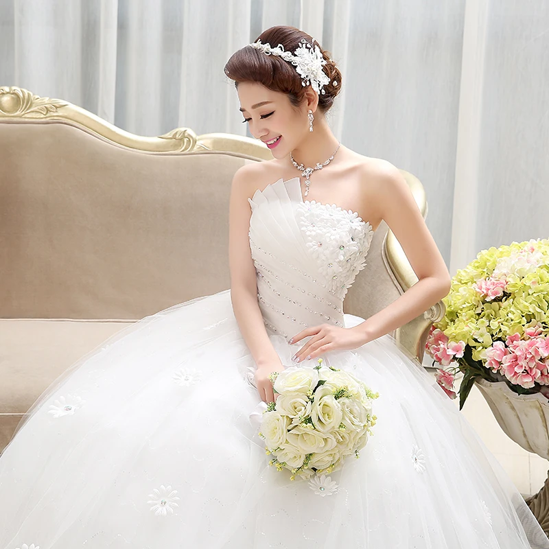 Wedding Dress New Fashion Bride Married Lace Flower Dresses Ball Gowns Wedding Dresses Lace Up