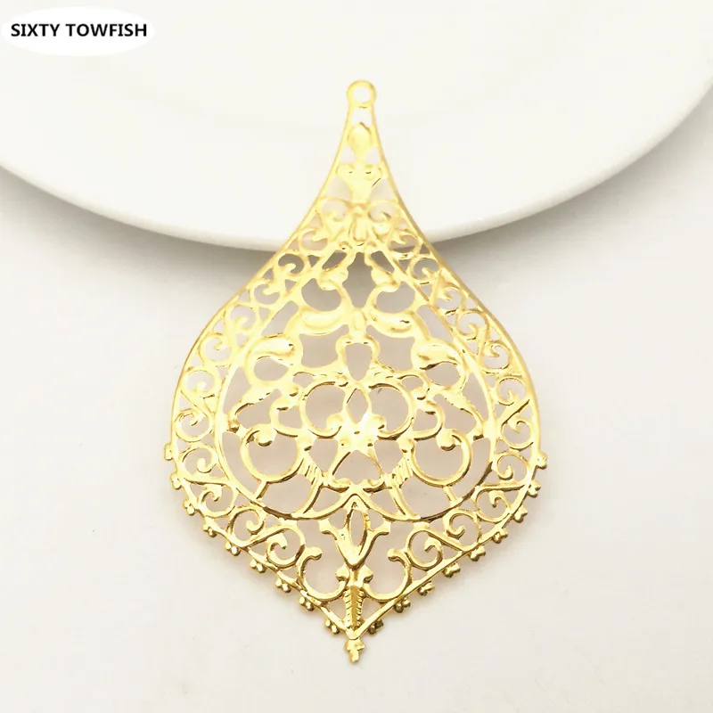 10 pieces/lot 47*81mm Gold color/White K/Antique bronze Metal Filigree Flower Slice Charms DIY Jewelry Leaves Components