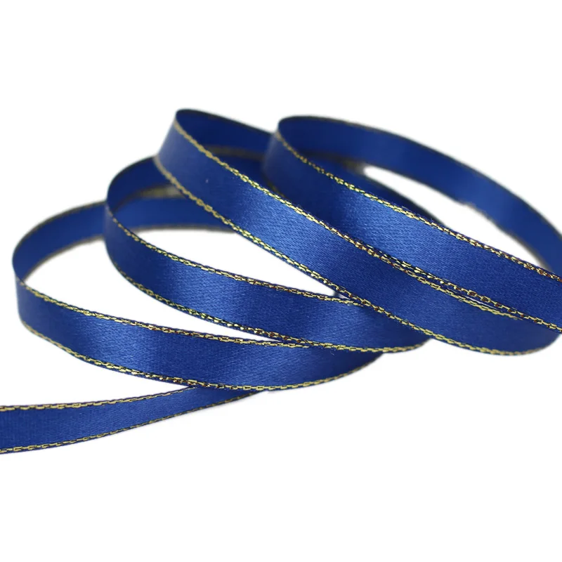 (25 yards/roll) deep blue gold Edge Satin Ribbon Wholesale Gift Christmas ribbons (6/10/25/40mm)