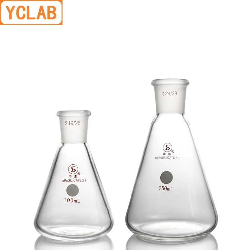 YCLAB 1000mL 24/29 & 29/32 Erlenmeyer Flask 1L Borosilicate 3.3 Glass Standard Ground Mouth Conical Triangle Labware