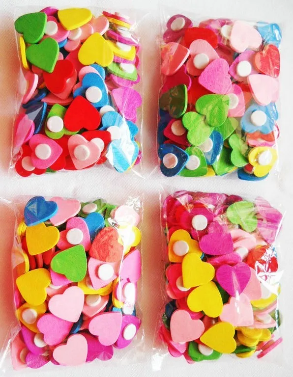 Wooden stickers for home decoration, DIY crafts,mix hearts, 50 pcs/lot