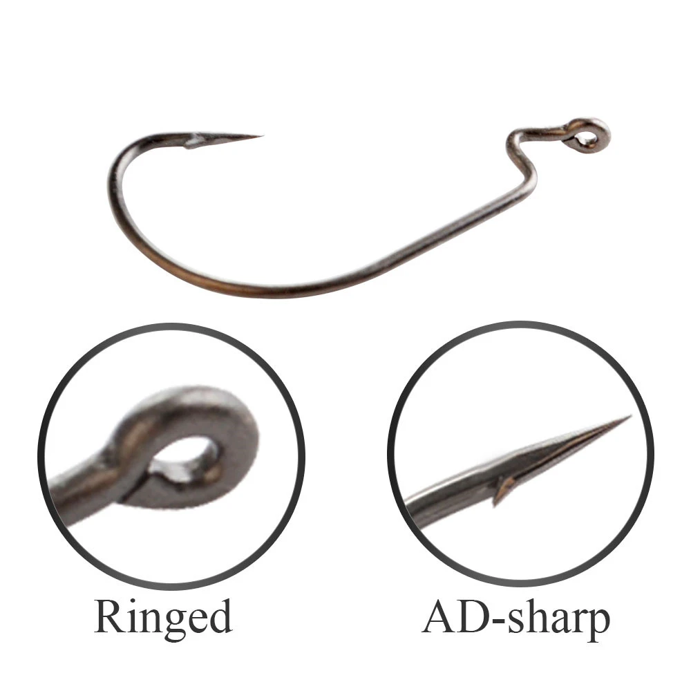 NGB 50PCS Worm Hook Offset Shank Black Nickel Fish 97074 Jig Head Lure Carp Fishing Carbon Steel Barbed Fish Hooks With Ringed