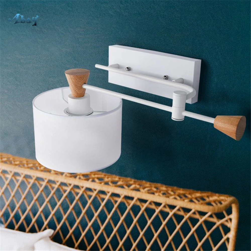 

Nordic Modern Swing Arm Wall Lamp for Living Room Bedroom Study Bedside Lamp Light Fixture Home Deco Fabric Lampshade Led E27