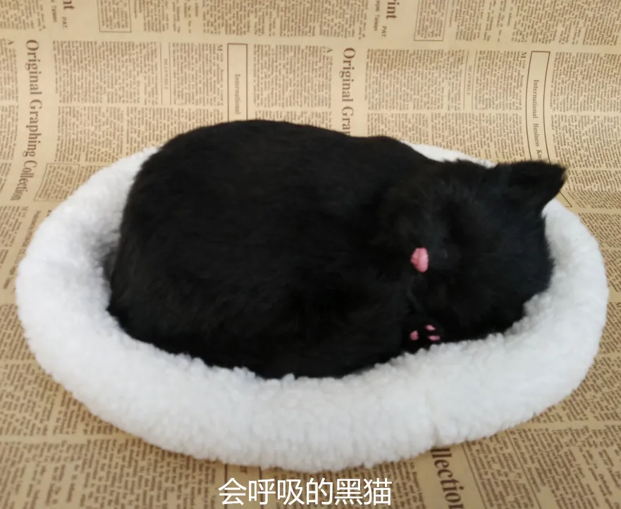 

large 26x17cm black breathing cat model,polyethylene&furs handicraft Figurines home decoration toy gift a2649