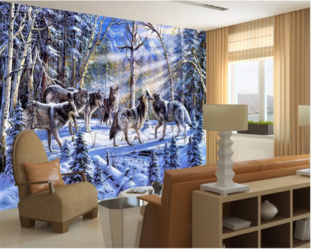 beibehang 2022 new fashion personality seductive personality wall paper snowy wolf painting background papel de parede wallpaper