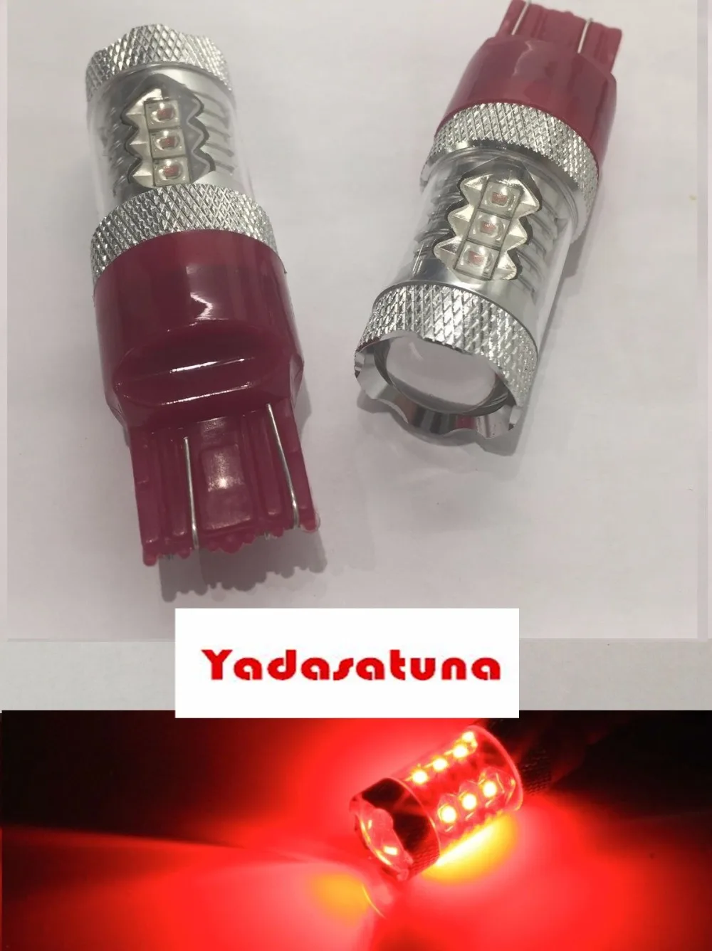 2x RED Error Free Brake Tail bulbs CREE XBD Chip 16LEDs 7443 T20 80W dual filaments Car DRL Turn Signal Bulb Red