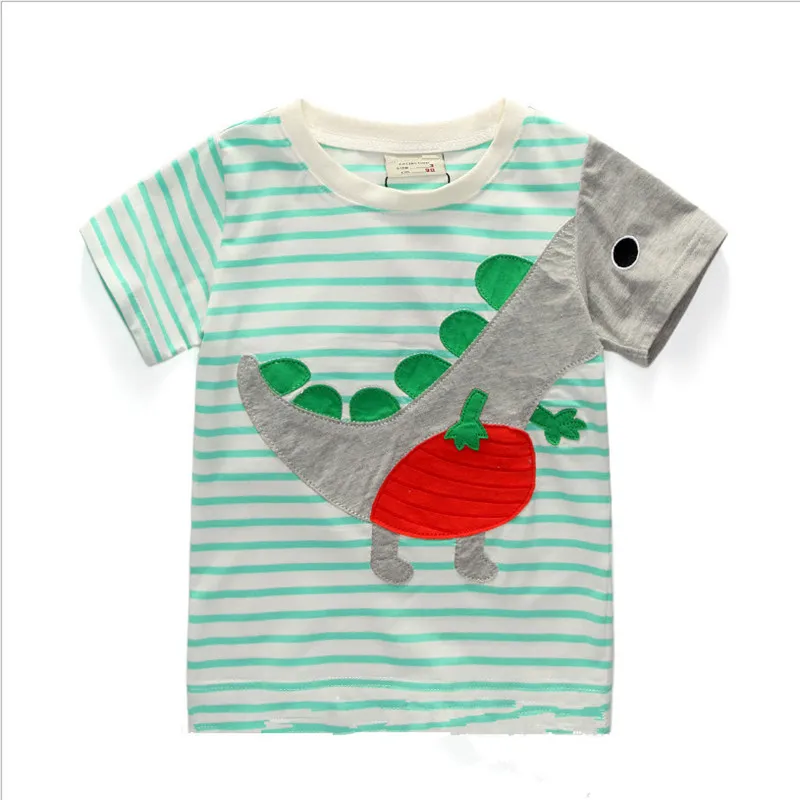 

Jumping Meters Animals Applique Summer Stripe Boys Girls T shirts Cotton Cute Baby Clothes Hot Selling Costume Kids Tees Tops