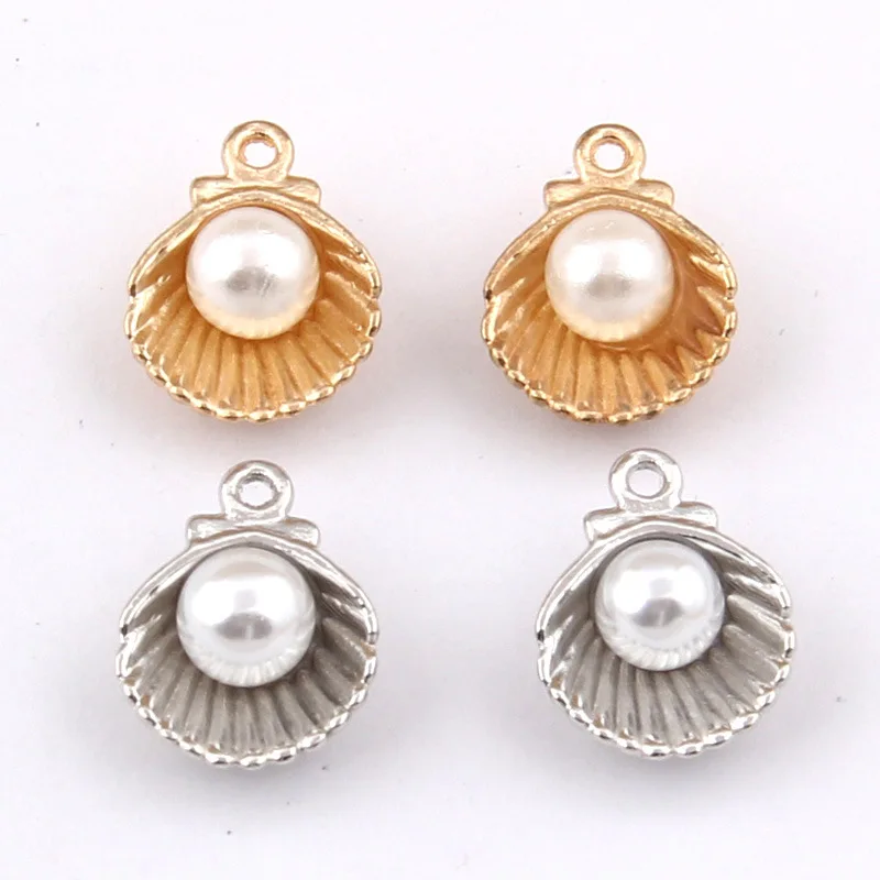 

100pcs 15*11mm Alloy Shell Pendant Inlaid ABS Imitation Pearl Jewelry Accessories