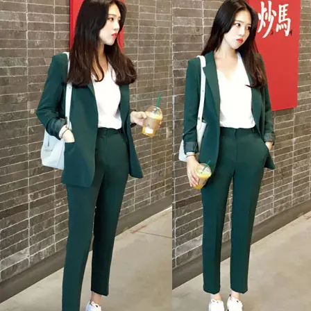 Spring and autumn casual women new fashion temperament color Korean version of small suit + Trousers Two pieces / sets