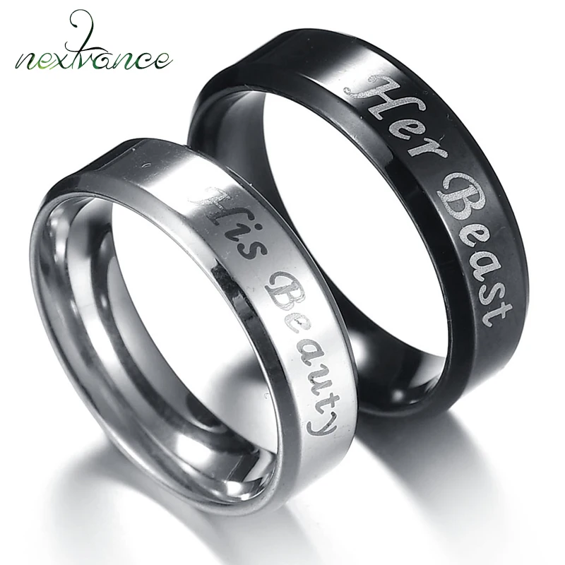 Nextvance 6mm Her Beast His Beauty Ring 316L Stainless Steel Letter Couple Rings Engagement Wedding Gift Promise Jewelry New