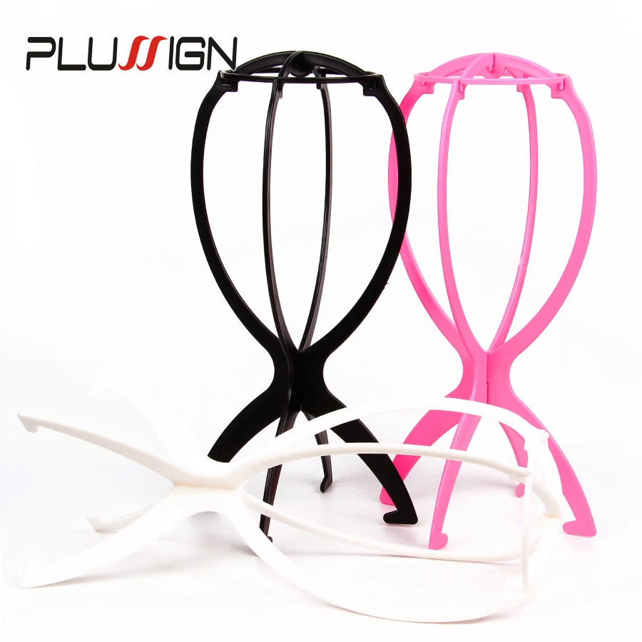 Pink White Black Wig Stand Head Plastic Wig Holder Stand Portable Folding For Styling Drying Display Travel For Women 1PC