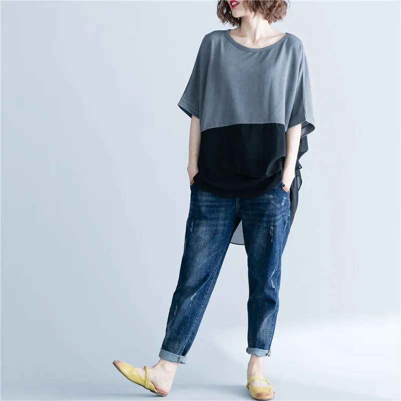 2022 New Summer Chiffon T-Shirt Patchwork Women Clothing Casual Oversized Irregular Basic Tops Female Casual Tee t Shirts X632