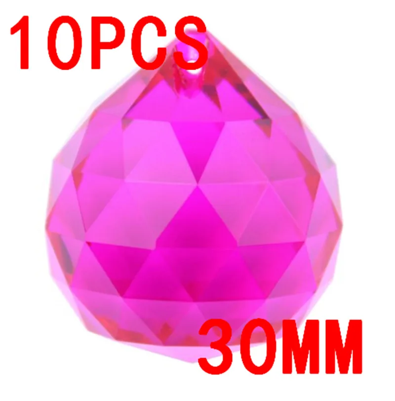 

30mm Fuchsia Faceted Crystal Ball Chandelier Pendants 10pcs/bag Glass Drop Prisms Wedding Lighting Hanging Part Home/Car Decor