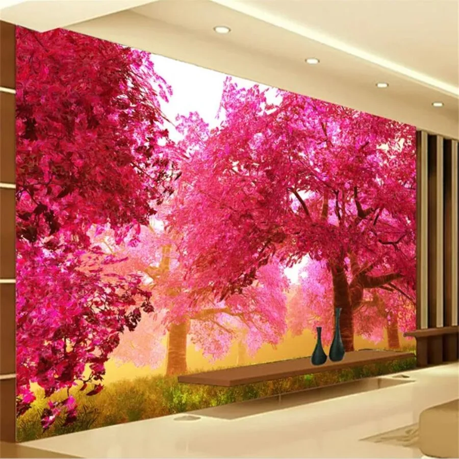 beibehang papel de parede Custom wallpaper 3d mural pink cherry tree grass TV background wall decoration painting 3d wallpaper