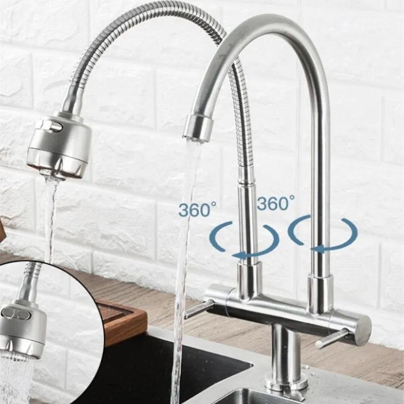 

360 Single Handle Single Hole Kitchen Faucet Mixers Sink Tap Wall Kitchen Faucet Modern Hot and Cold Water 304 Stainless Steel