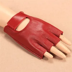 Guantes de piel auténtica para mujer, color rojo, medio dedo, estilo corto, JT905, Envío Gratis