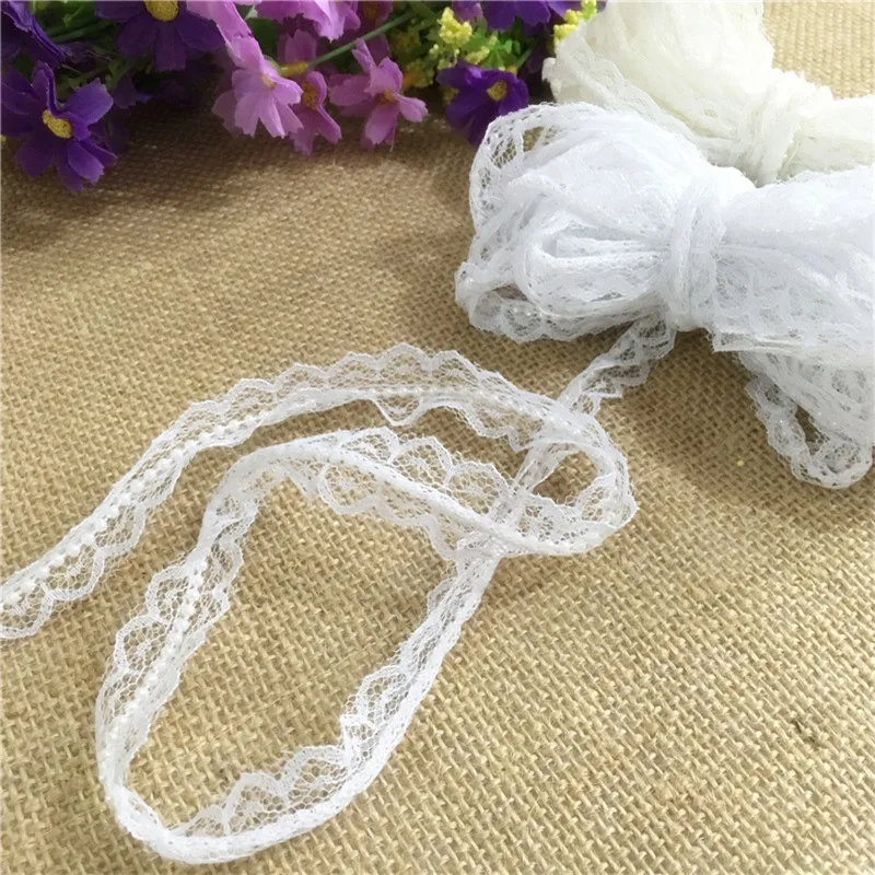 5M*  Vintage Style Lace White Pearl Ribbon Trim  Sewing craft Wedding Party Decoration (N.B. this is a cut from a roll)  7LS06