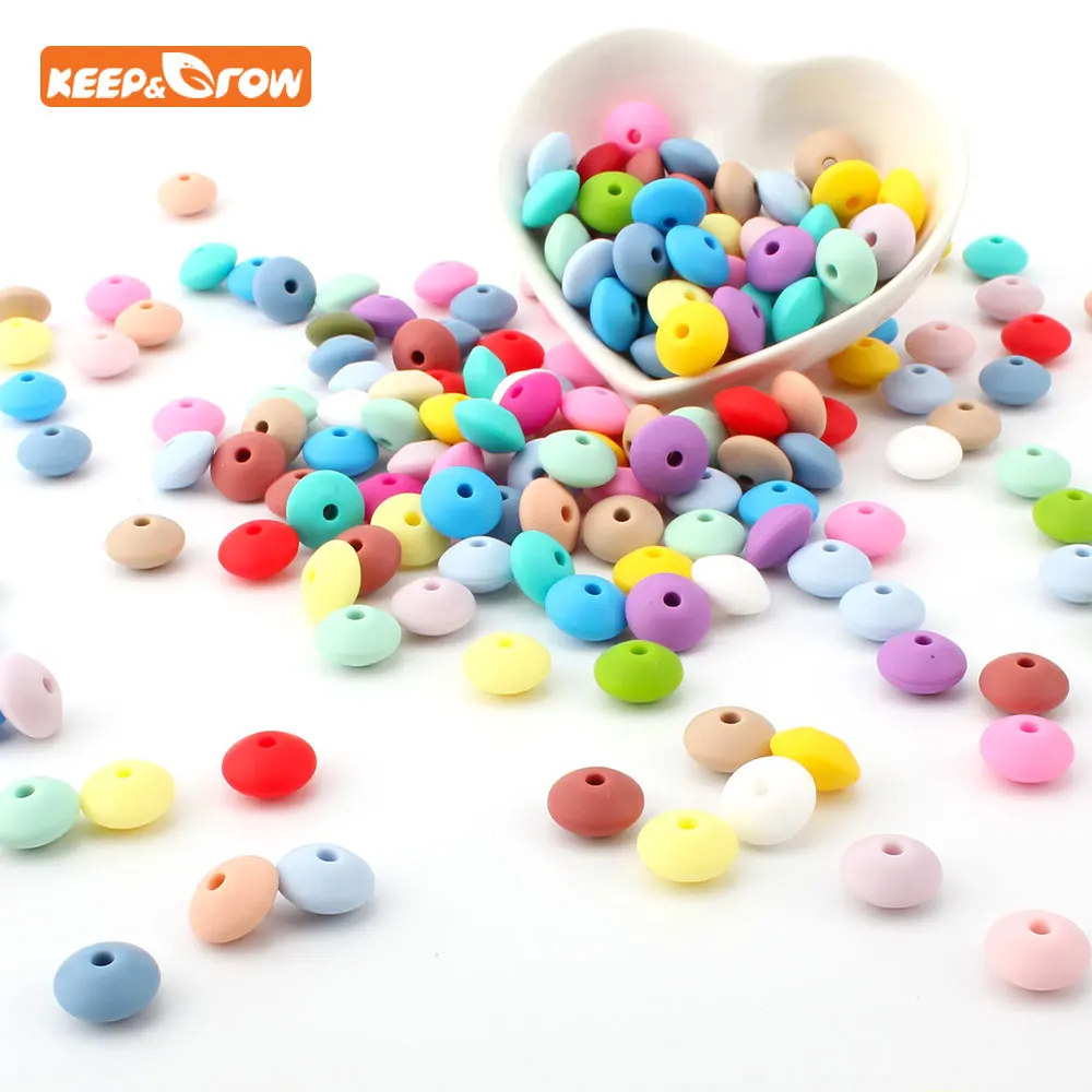 100Pcs Silicone Beads 12mm Abacus Lentils Beads Baby Products Sensory DIY Chewable Baby Teething Necklace Toys Bead