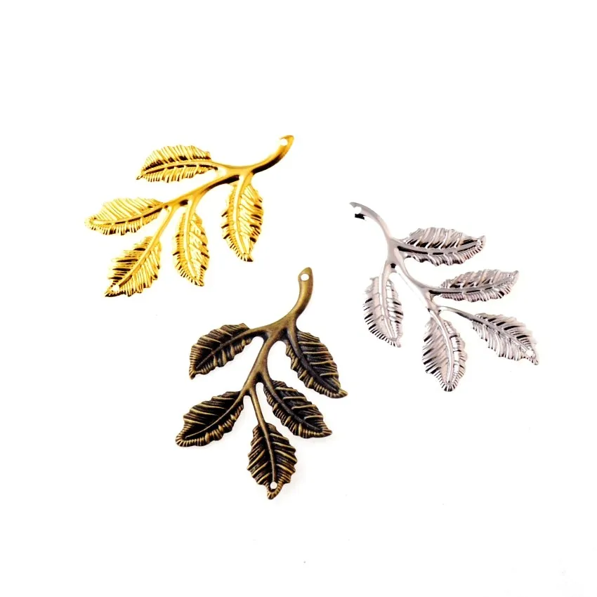 20PCs Olive Branch Leaf Filigree Wraps Connectors Metal Crafts Gift Jewelry Decoration DIY Findings 50x32mm